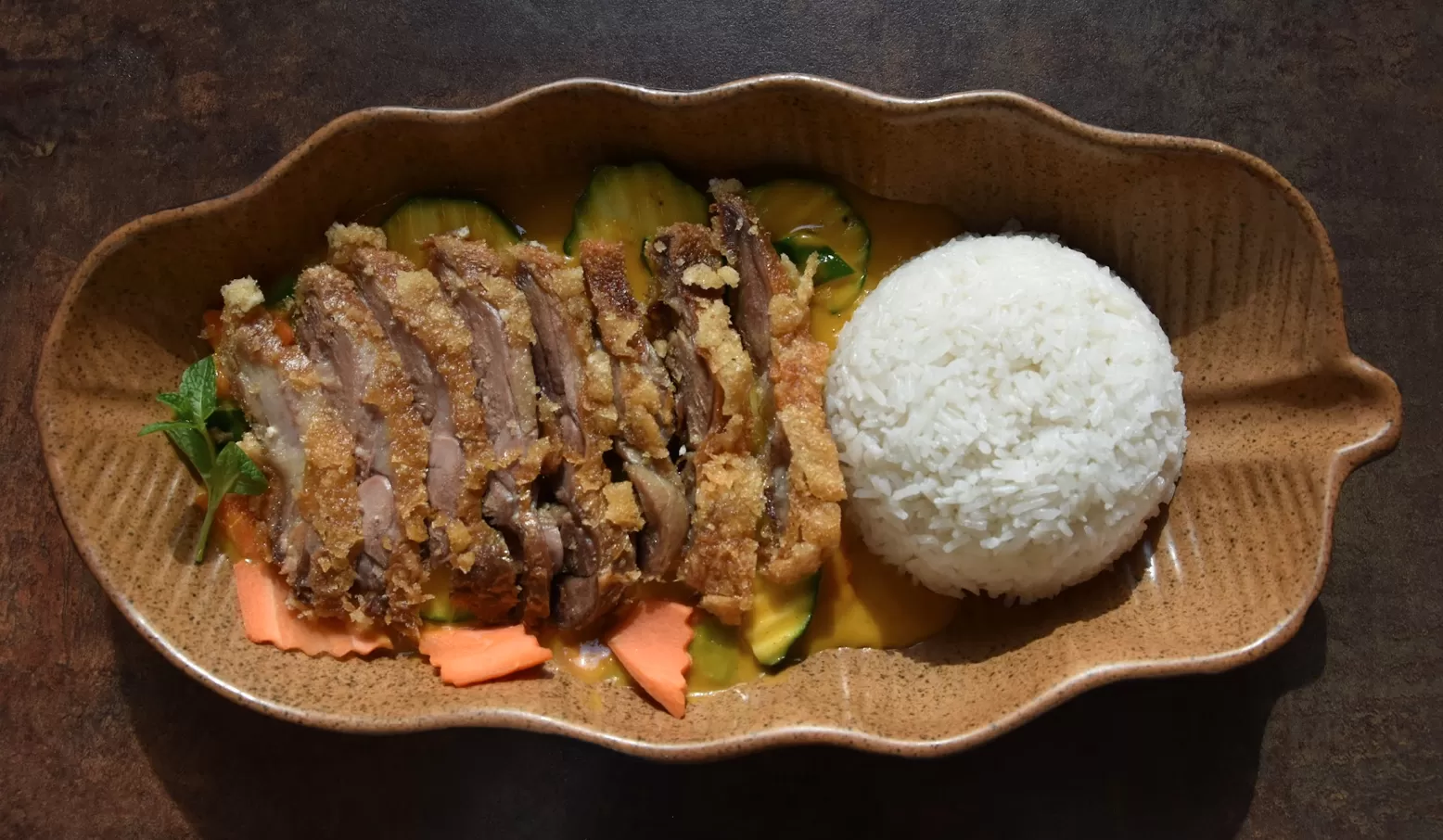 Rice with fried duck meat